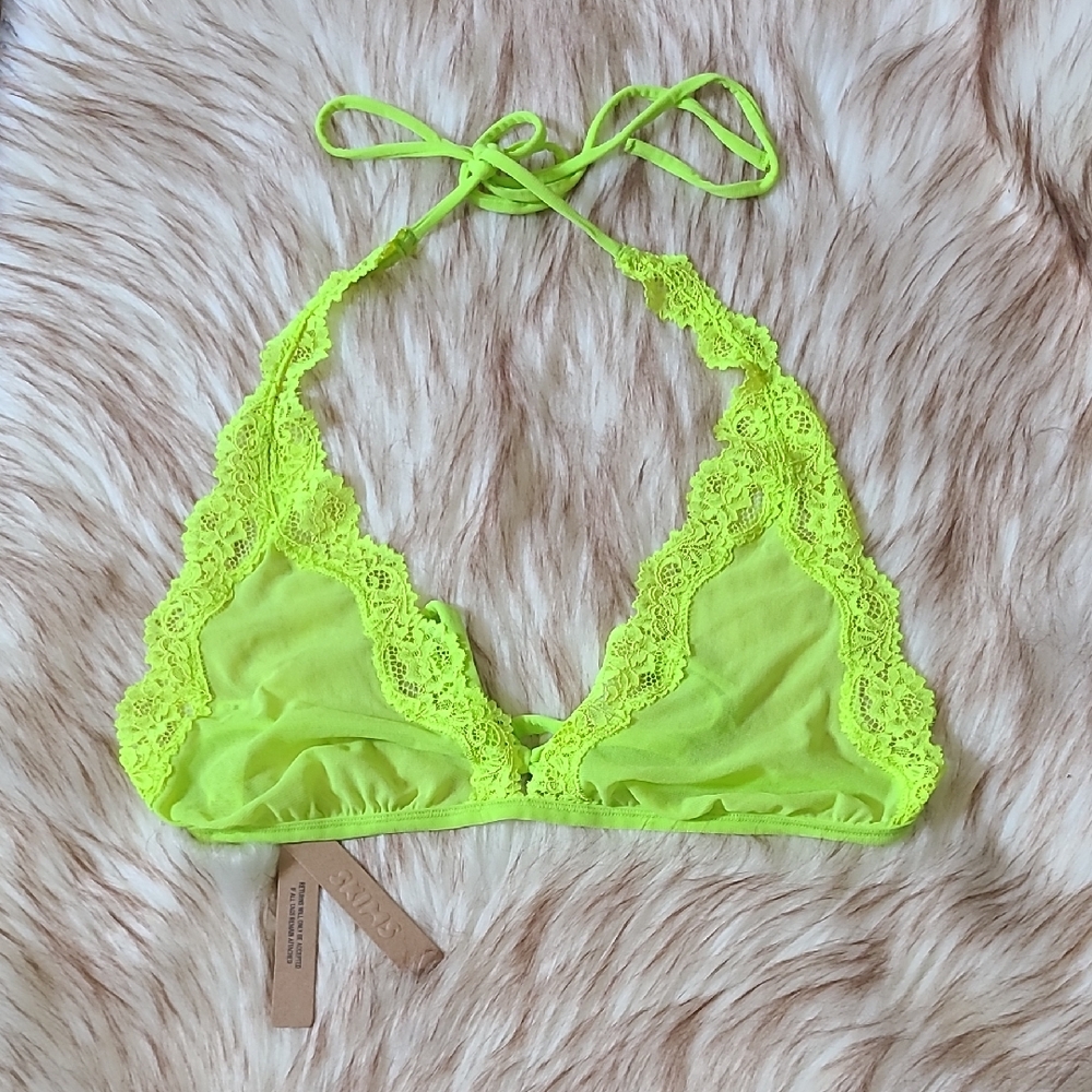 NWT SKIMS Summer Mesh Lace Plunge Halter Bralette Size 2X 💚